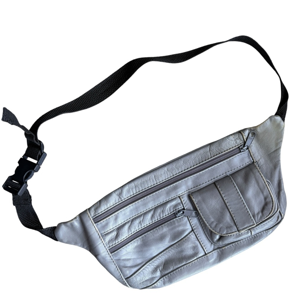 Vintage B. Blumenthal Grey Leather Fanny Pack Waist Bag Belt Bag Zip Compartment
